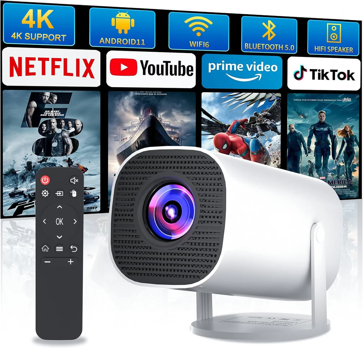 1080P Mini Projector with Wi-Fi, Bluetooth & Built-In Apps