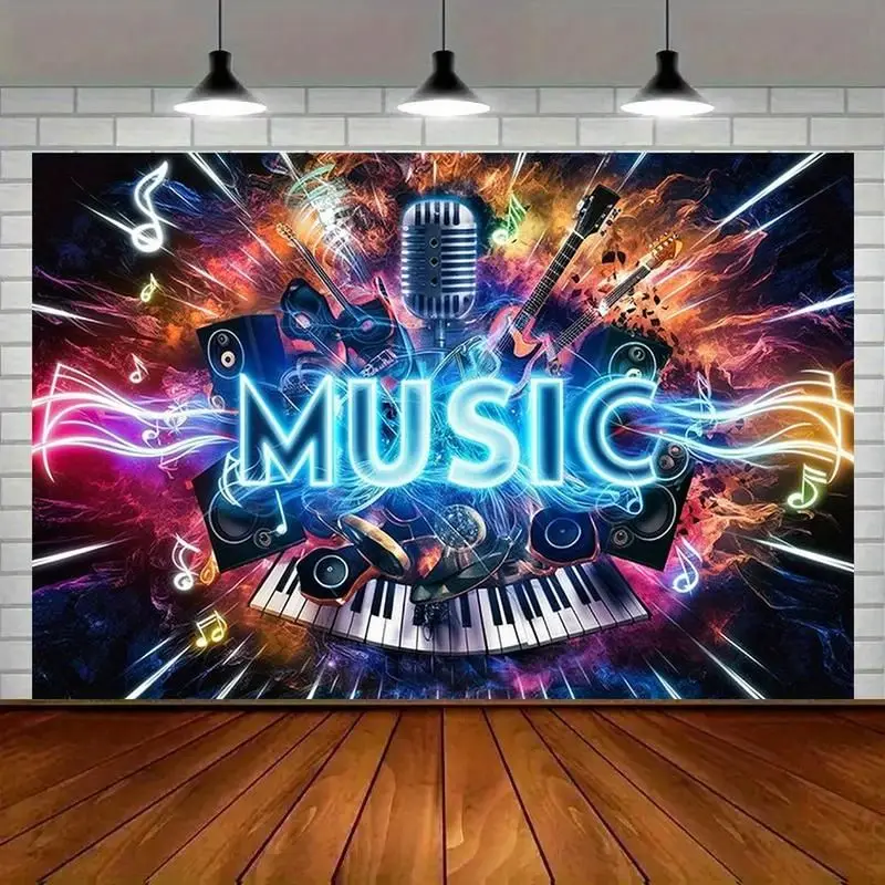 VIKAMA Neon Music Guitar Piano Keyboard Wall Tapestry Hanging Decor Bedroom Living Room Dorm Party Backdrop Soft Durable Cozy
