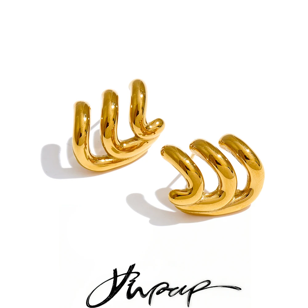 Yhpup Daily Stainless Steel Layered Geometric Earrings for All Occasions Anti Allergic Metal Versatile Attractive Jewelry Gift