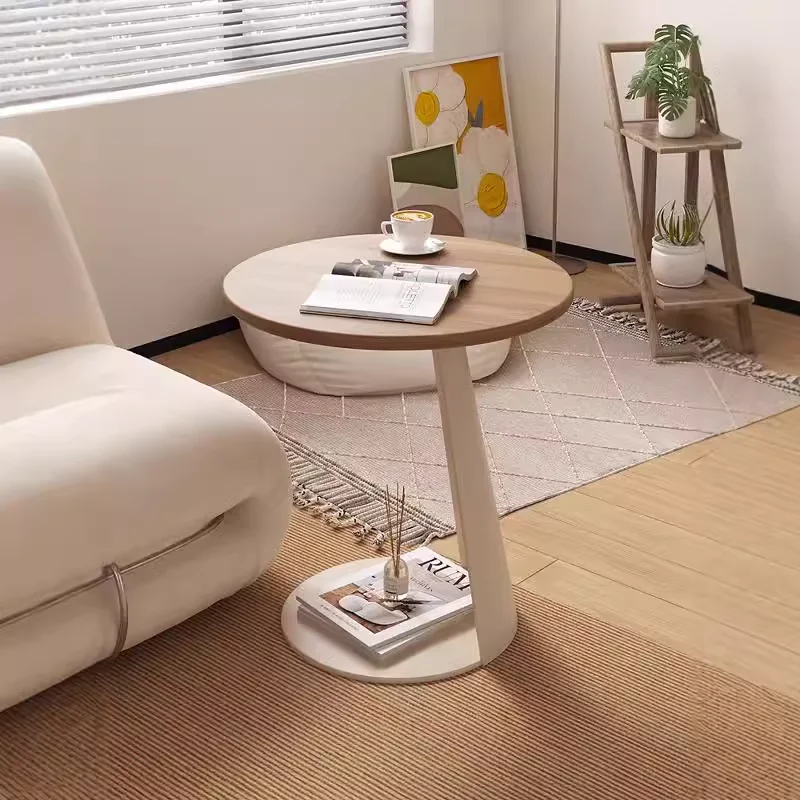 Cream Style C-Shaped Sofa Side Table Heavy-Duty French Milk Tea Shop Small Table  Large Base Non-Slip Nordic Balcony Round Desk