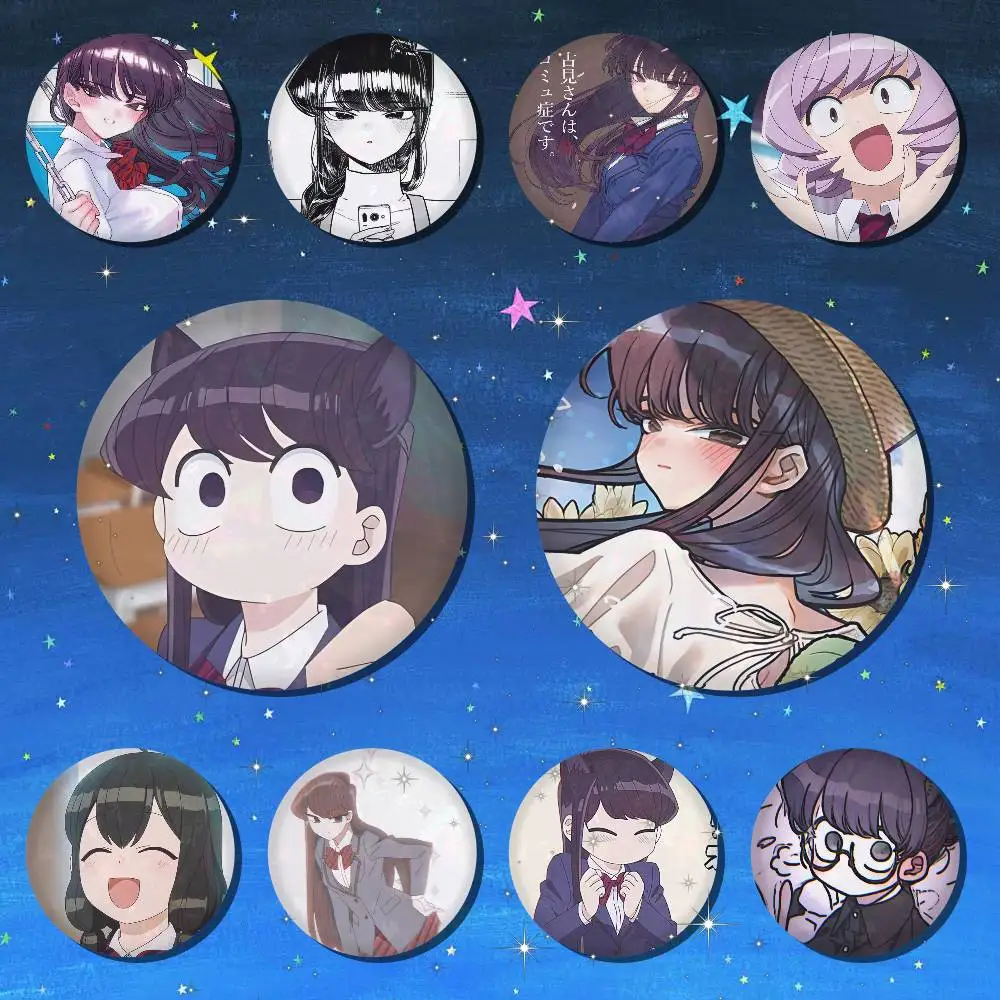 A-Komi Can T Communicate 75x75 25x25 Mm Cartoon Round Brooches On Backpack Shirt Accessories Jewelry Badge Gift For Friends