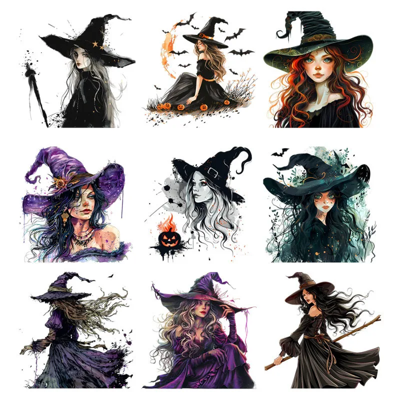 DIY transfer ready to press Magic Witch Jack O'Lantern Flame Patches Heat Transfer For Clothes Sticker Iron on Vinyl For T-shirt