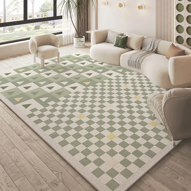 

French Living Room Sofa Anti Slip Carpet Wabi Sabi Style Nordic Light Luxury High End Carpets No Care Bedroom Checkerboard Rug