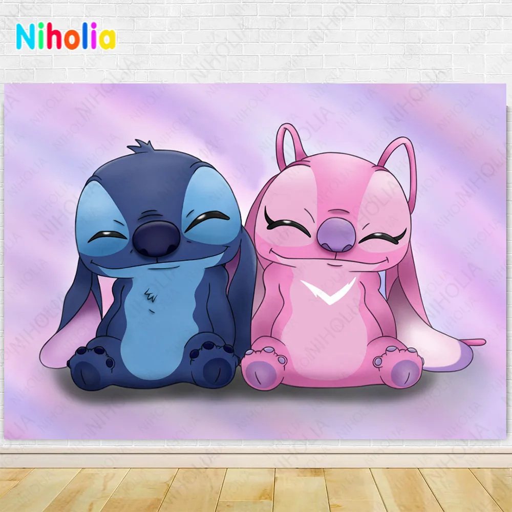 Lilo & Stitch latar belakang untuk anak-anak, pesta ulang tahun, fotografi, latar belakang, dekorasi kartun, properti Studio bayi, Banner, properti mandi