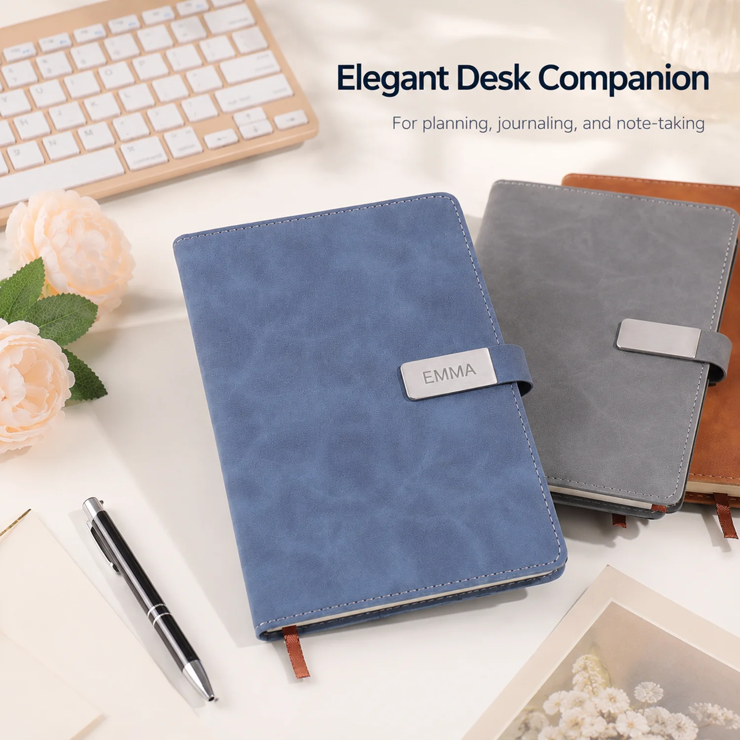

Custom name Notebook with Metal Nameplate,Laser engravin for Women Men Vintage Hardcover Notepad for Work or Travel Unique Gift