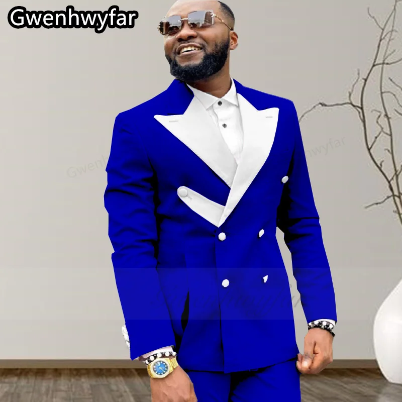 

Gwenhwyar новый индивидуальный Королевский синий Лучший мужской костюм из 2 предметов приталенный двубортный белый с острым лацканом дизайн Повседневный Малый хвост