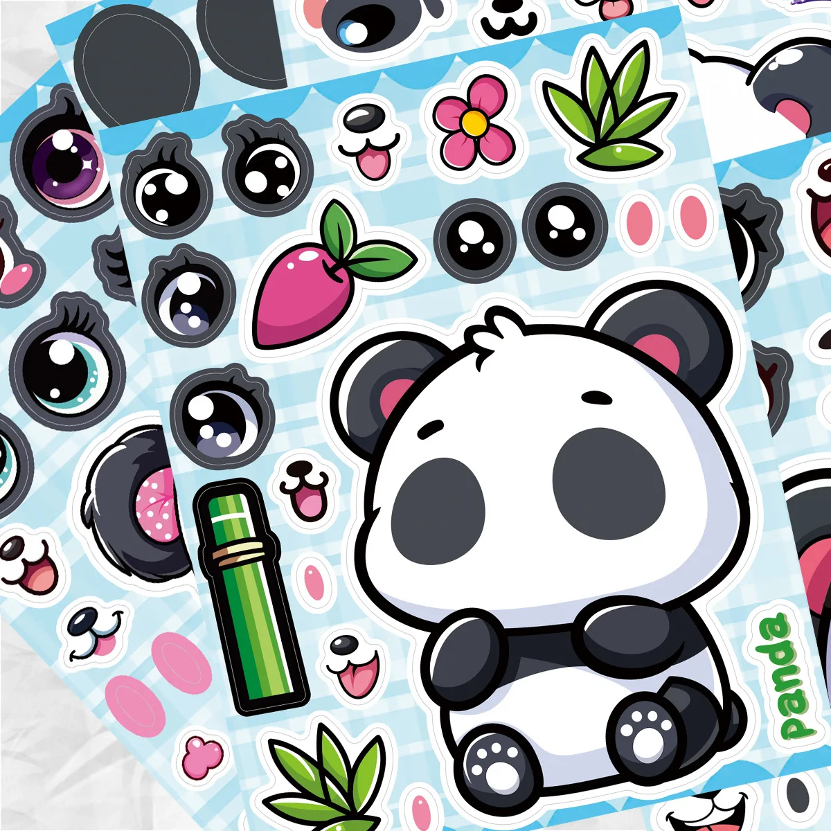 

8/16Sheets Cute Cartoon Panda Makes a Face Puzzle Sticker DIY Phone Laptop Luggage Skateboard Graffiti Decals Fun for Gift