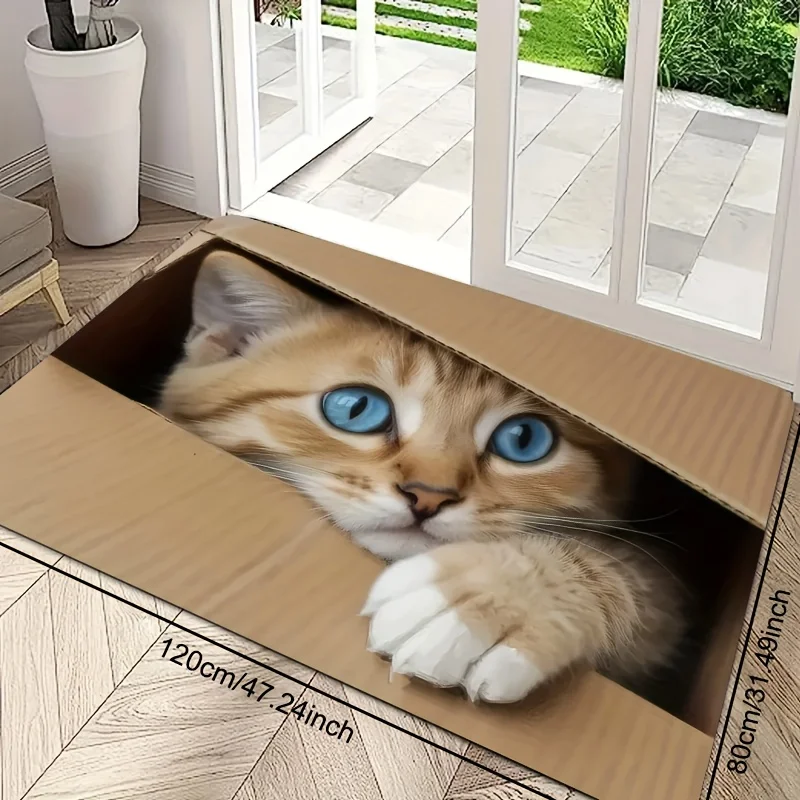 Soft Non-slip Floor Mat, Washable, Pocket Cat Pattern, Flannel Material, Suitable for Indoor Kitchen, Living Room, Bedroom, Room Access Mat, Outdoor Door Mat