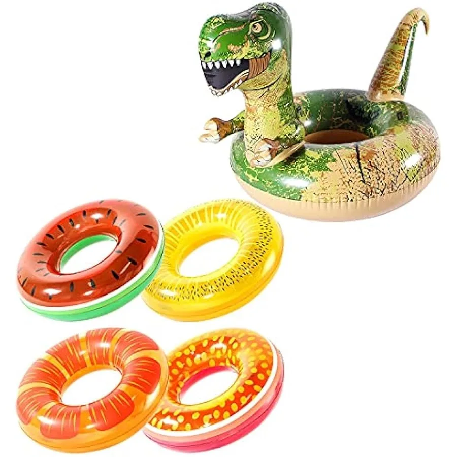 

FindUWill 62'' Dinosaur Pool Floats Inflatable Pool Floaties Swimming Rings Tube Pool Float and 4 Pack Fruit Swim Tubes Rings B