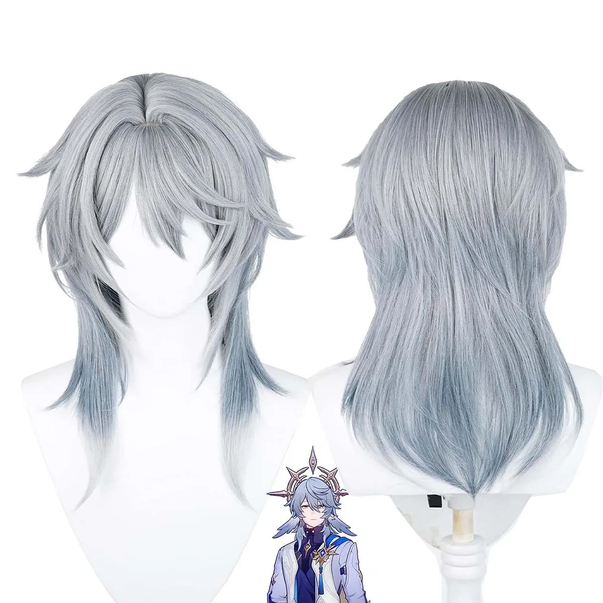 Men Cos Anime Game Party Sunday Harmony Grey Gradient Blue Hair Wig