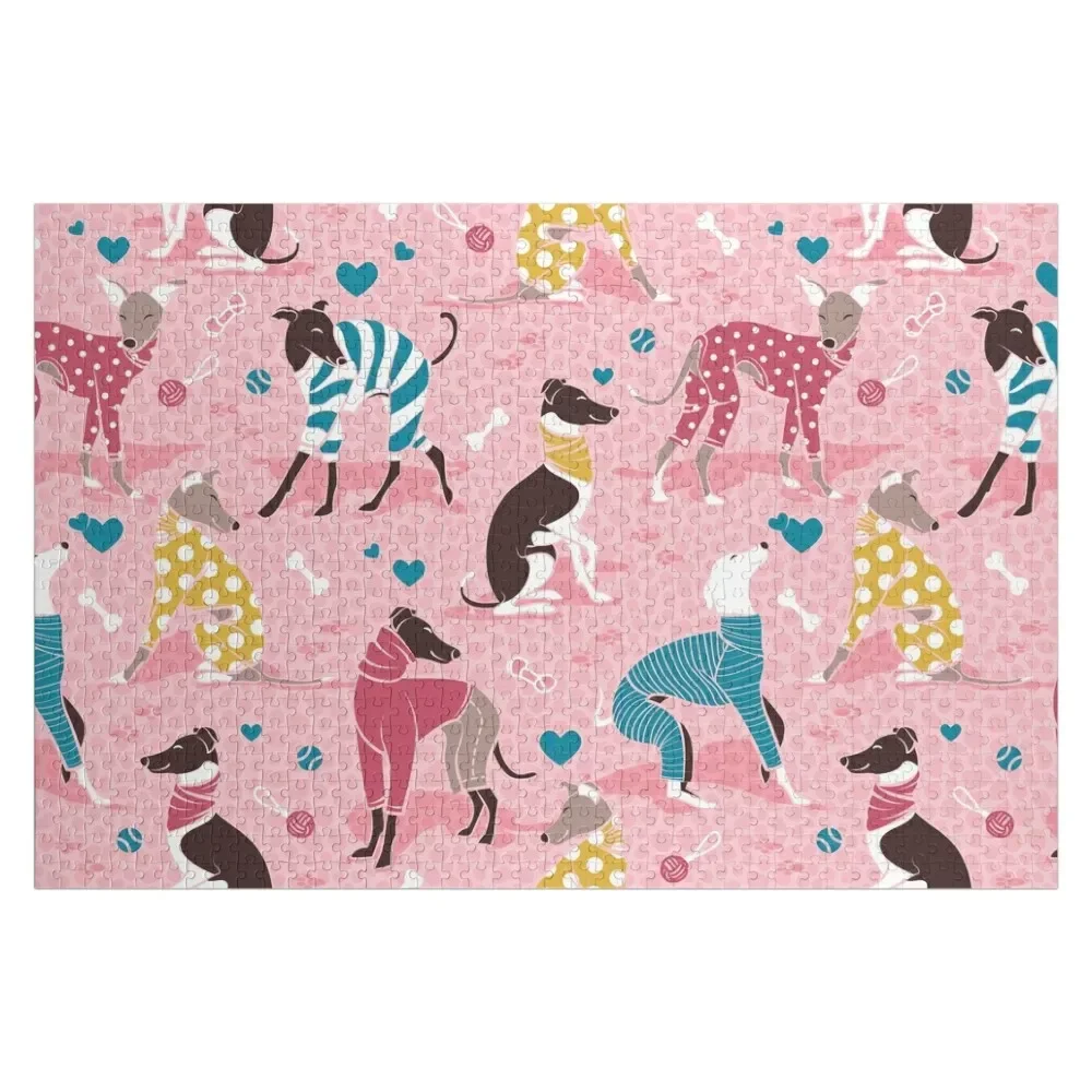 

Greyhounds dogwalk // pastel pink background Jigsaw Puzzle Wooden Name Customized Kids Gift Puzzle