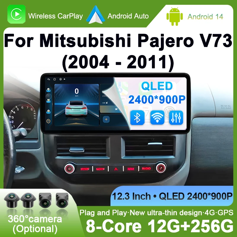 محول CarPlay اللاسلكي وحدة أندرويد السيارات لميتسوبيشي باجيرو V73 2004 2005 2006 2007 2008 2009 2010 2011 بلوتوث راديو السيارة شاشة عرض الوسائط المتعددة