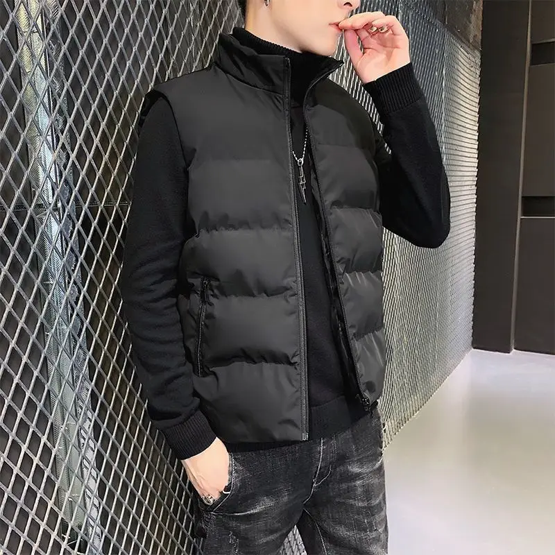 

Мужской осенне-зимний теплый хлопковый жилет в корейском стиле, модный тонкий жилет на подкладке из искусственного шелка для мужчин, повседневный уличный жилет