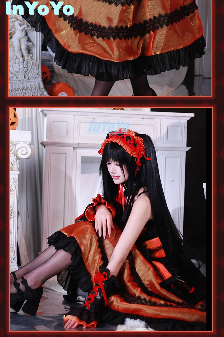 InYoYo-Tokisaki Kurumi Cosplay Costume pour femme, Anime, Lovely Lolita fur s, Py Play, Halloween Outfit, Dadly A Live, Nouveau