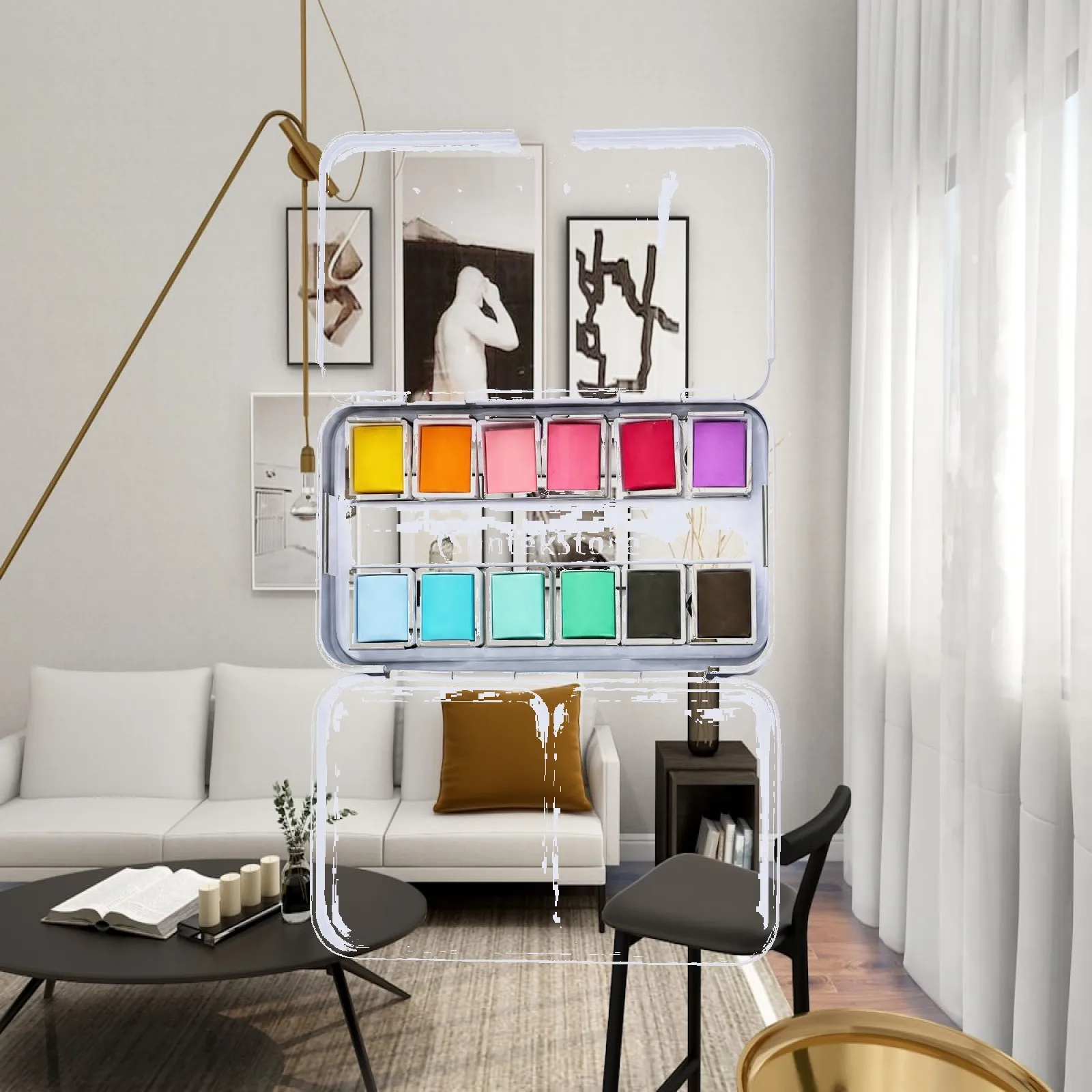Solid Watercolor Palette with Metal Tin Compact Watercolor Pan Set with Mixing Areas Art Supply Easy to Clean Rust-Proof