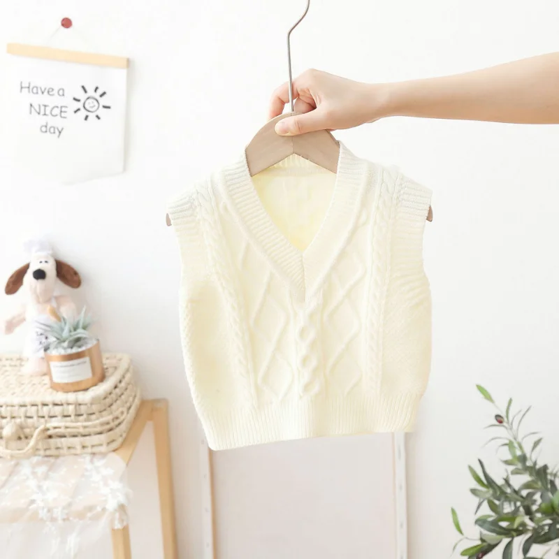 Primavera autunno nuova neonata maglia a trecce maglione moda neonata cotone lavorato a maglia senza maniche top vestiti per bambini FY12094