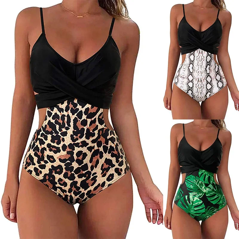 

One Piece Swimsuit Cross Leopard Print Sexy Backless Swimsuit Tankini Swimsuits Women Plus Size 여아 비키니 탱키니