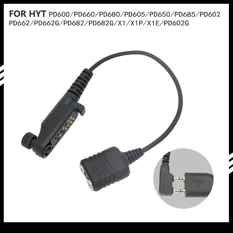 Audio Adapter Connector para Hytera, Walkie Headphone Conversão Cable, 2 pinos fone de ouvido, PD680, X1P, PD600, X1E, tipo K