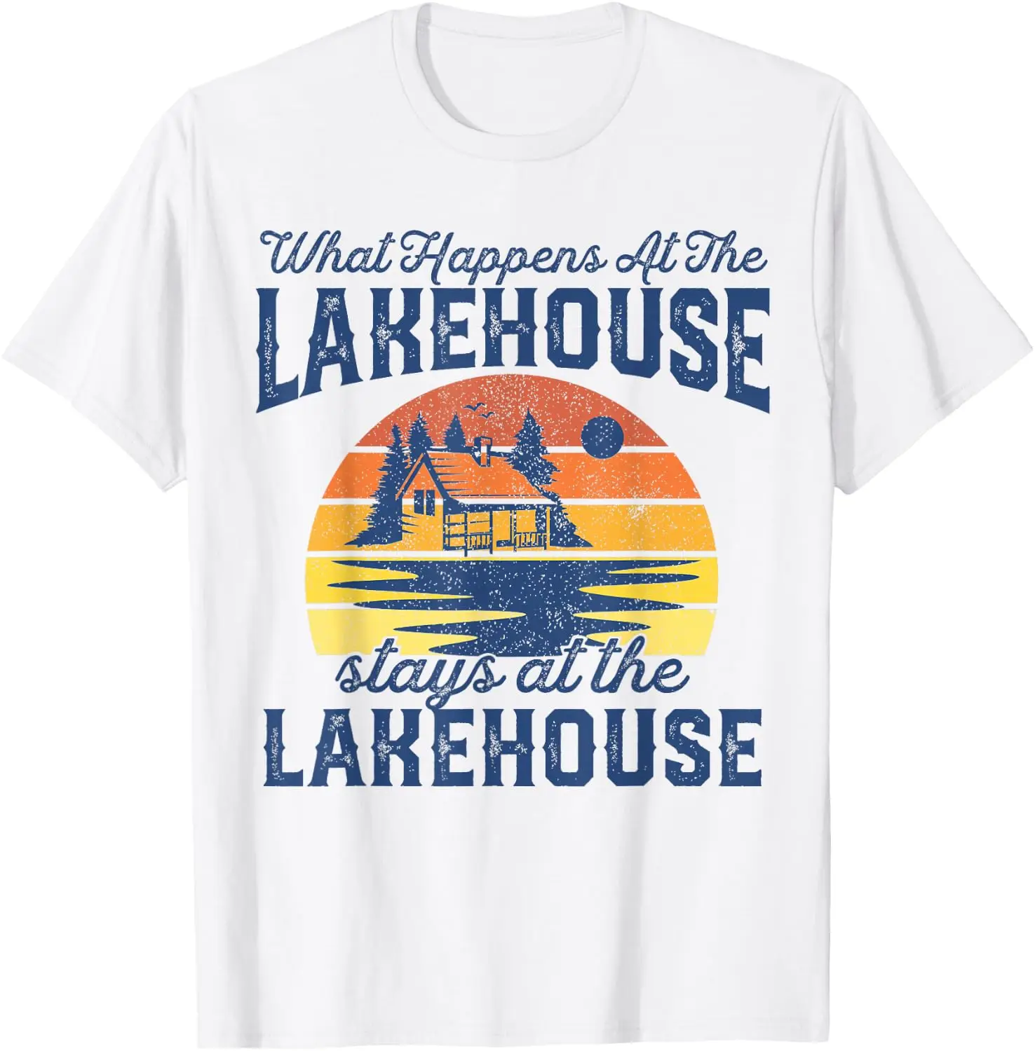 What Happens At The Lakehouse Stays Funny Retro Camping T-Shirt 100% Cotton Trendy Y2K Short-Sleeve Tee-Soft, Quick-Drying,