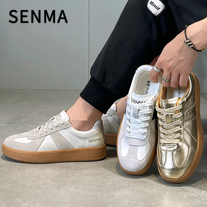 SENMA Men's and Women's Casual Sneakers Breathable Non-Slip Tennis Walking Shoes Leather Suede Flats Shoes Women Sports Shoes