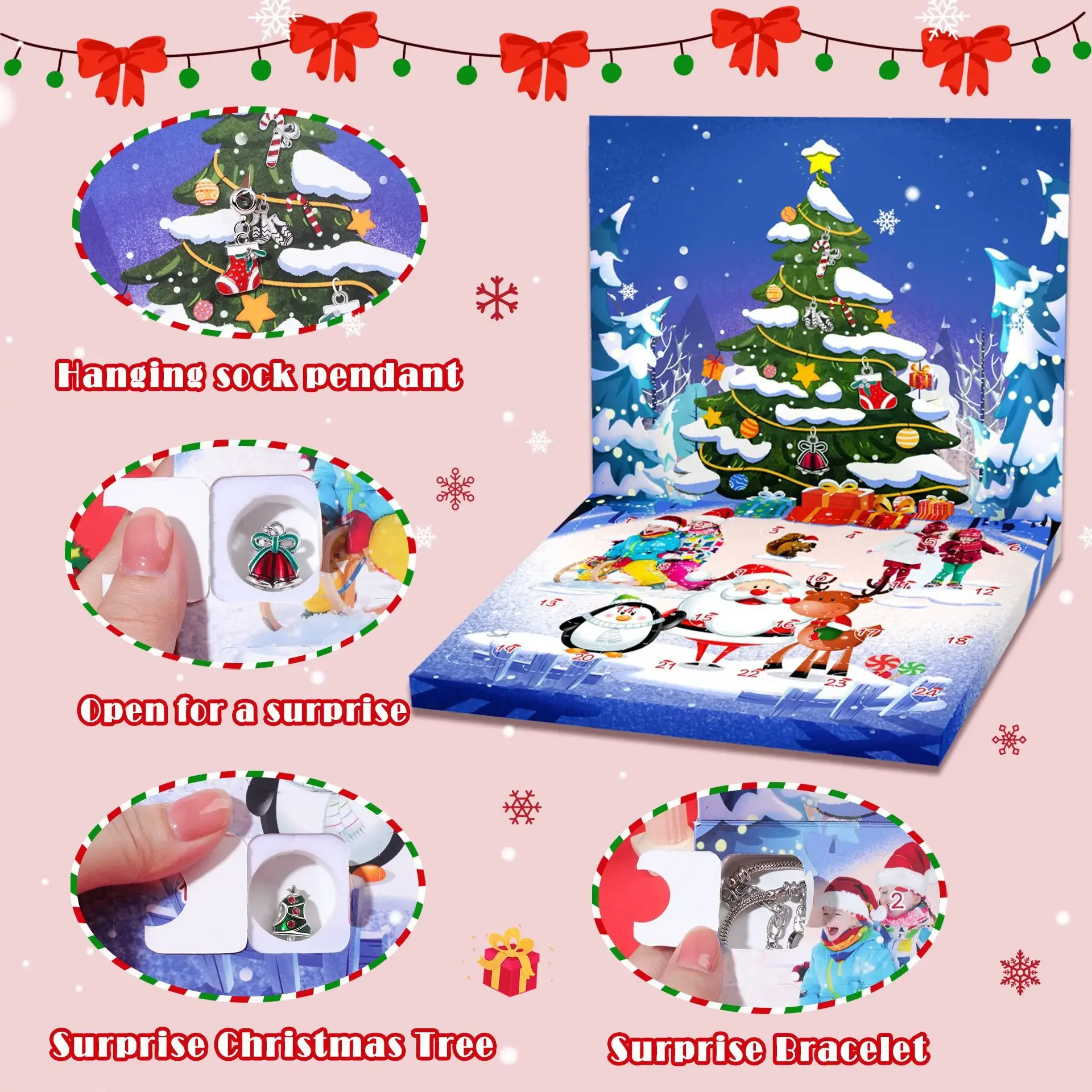 Calendario de Adviento de Navidad 2025, caja de regalo creativa DIY, muñeco de nieve, pulsera de Papá Noel, caja de calendario de cuenta atrás para