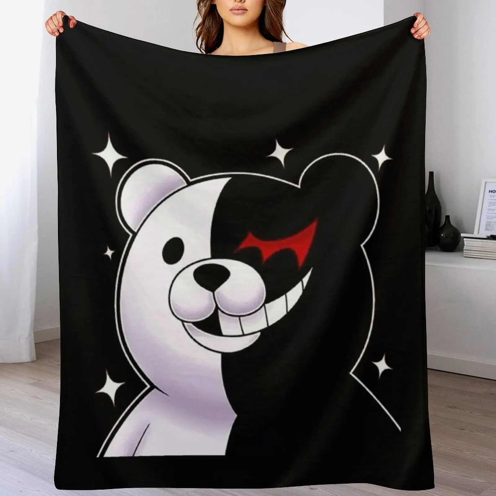 Monokuma and Monomi Sticker Throw Blanket Soft Plush Plaid Hair Hairys Blankets