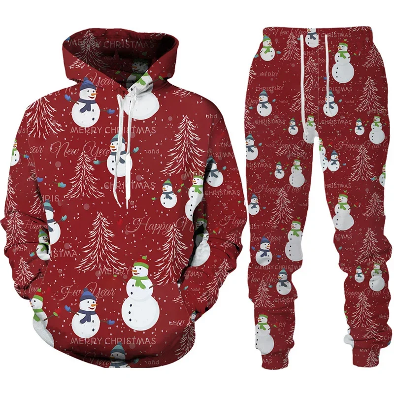 New Year Christmas Hoodies Sets Men Women Pants Santa Claus Men\'s 3D Printed Tracksuit Set Novelty Oversize Loose Man Streetwear