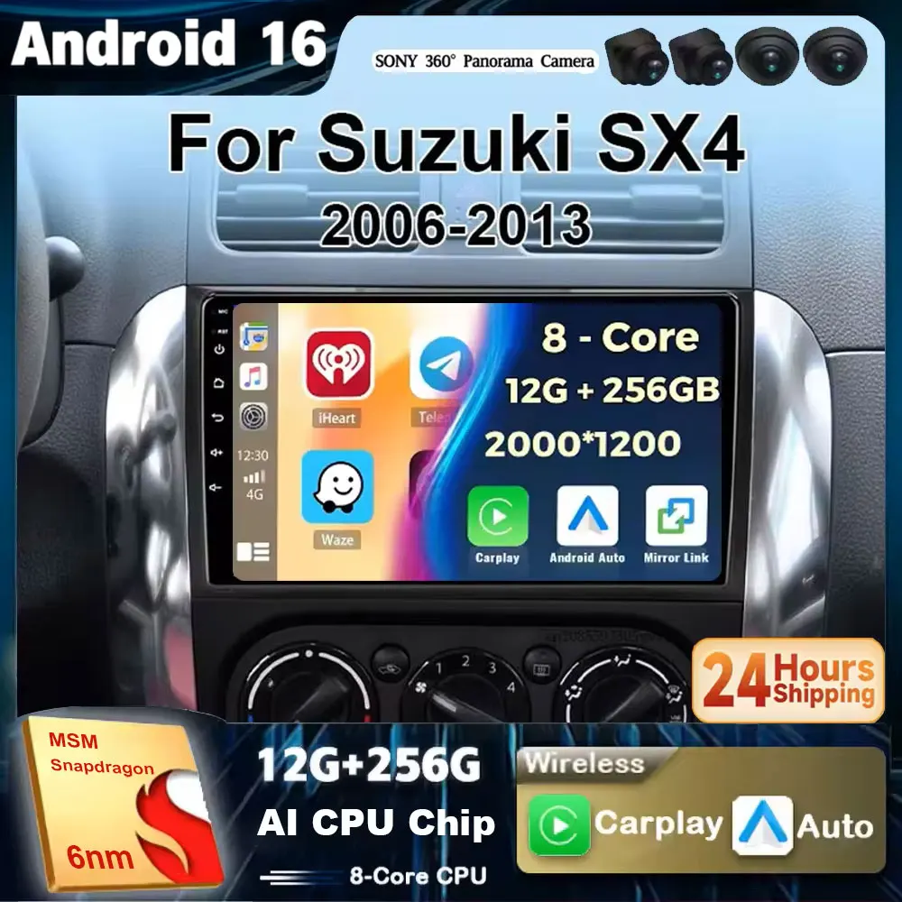Android 16 Carplay Car Radio Multimedia For Suzuki SX4 SX 4 2006 - 2013 Head Unit BT GPS video DVD DSP Player Autoradio Stereo
