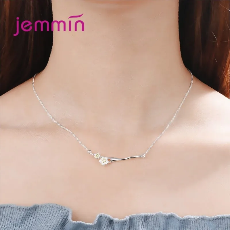 New Trendy 925 Sterling Silver Flower Pendant Necklace Fashion Women Lady Neck Choker Accessories Top Selling Fashion Gifts