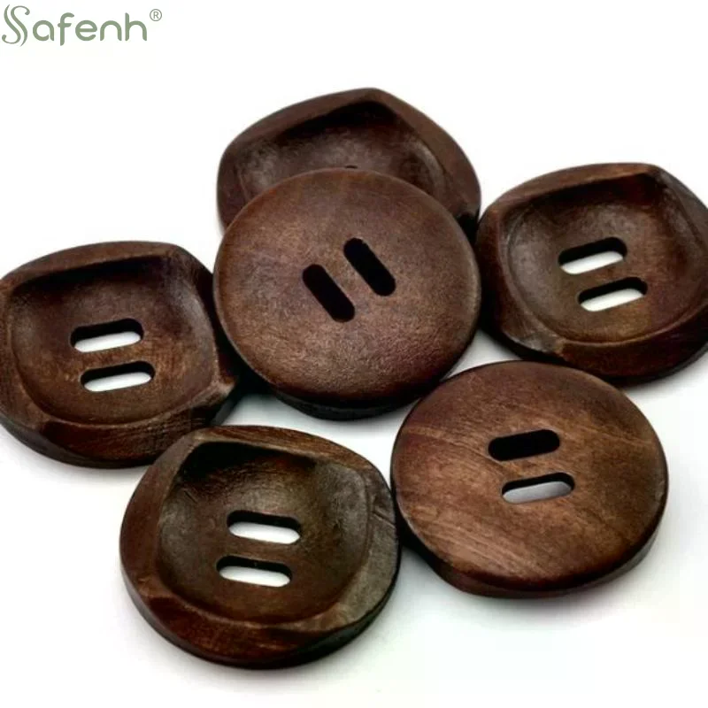 30mm Natural Wood Sewing Buttons 50pcs Round Coffee 2 Holes for DIY Card Making and Embellishments