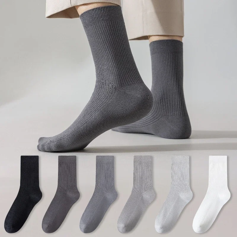 

1/6 пар мужских носков средней длины для осени и зимы, новые, с защитой от запаха, влагопоглощающие, однотонные, простые, удобные, повседневные носки