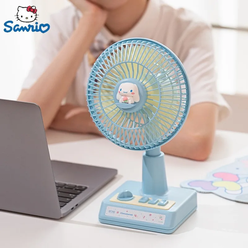 Sanrioed Cinnamoroll Summer Desktop Fan Cute Cartoon Shaking Head Silent Usb Fan Kawaii Anime Office Ornament Desktop Girl Gift