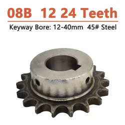 1pc 12 24 Teeth 08B Industrial Drive Sprocket Wheel 45# Steel Chain Gear 12T 24T Keyway Bore 12 14 15 16 17 18 19 20 22 24-40mm