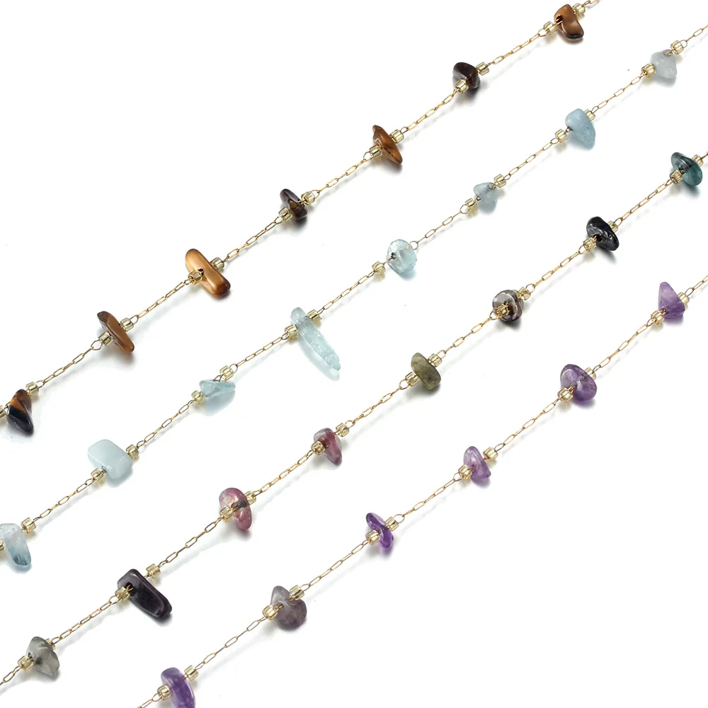 

1-2 Meter/Lot Stainless Steel Irregular Crystal Natural Stone Bead Chain For DIY Jewelry Making Supplies Necklace Wholesale Bulk