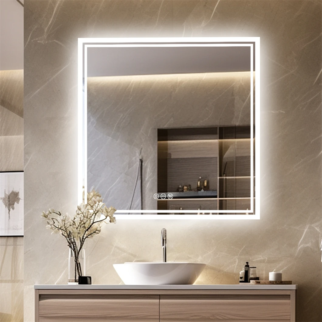 LED Bathroom Mirror 800x800mm Square Wall Vanity Mirror with Anti-Fog Lighting Illuminated Memory Function Backlit Makeup Mirror