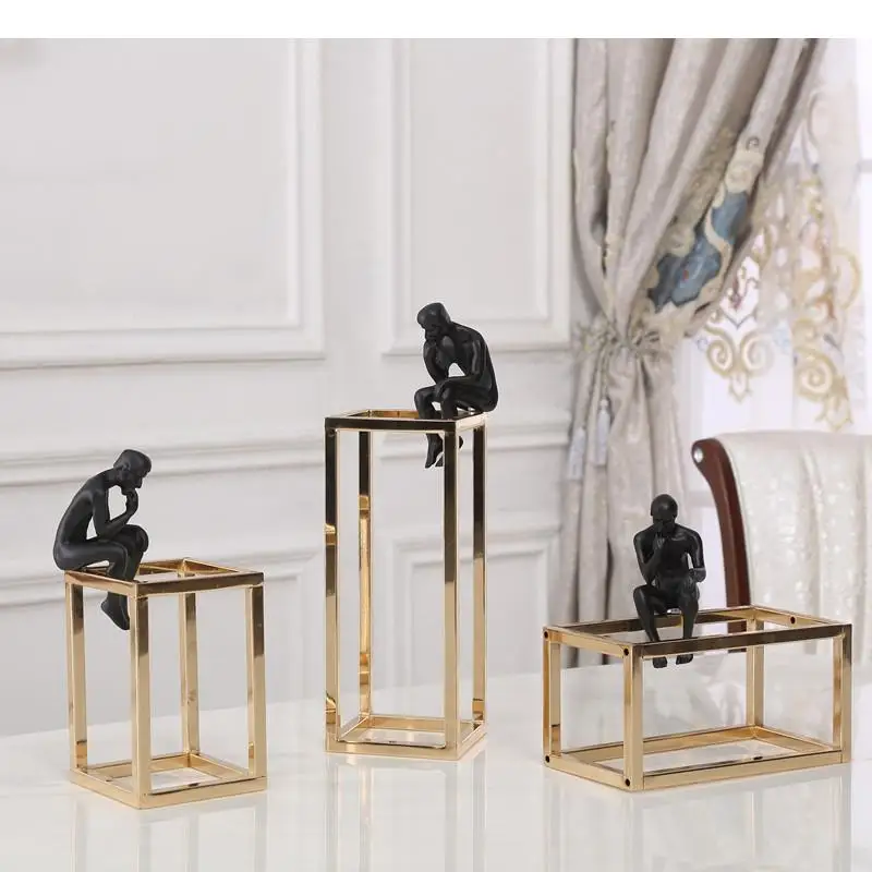 metal Handicraft furnishings Golden human body frame Thinking man Resin statue Modern home decoration accessories