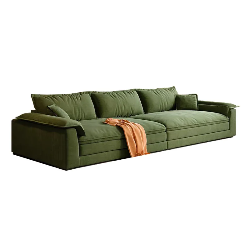 

Medieval retro cloth sofa green modern living room large seat deep straight row combination Foshan sofa cat claw fabric