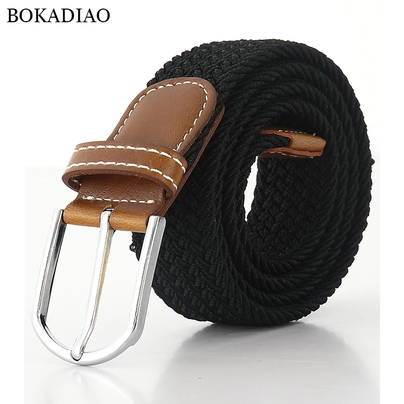 BOKADIAO Men&Women Elastic Belt Pin Buckle Weave Stretch Canvas Belt 105cm Luxury Jeans Belts for Men Waistband Black strap male