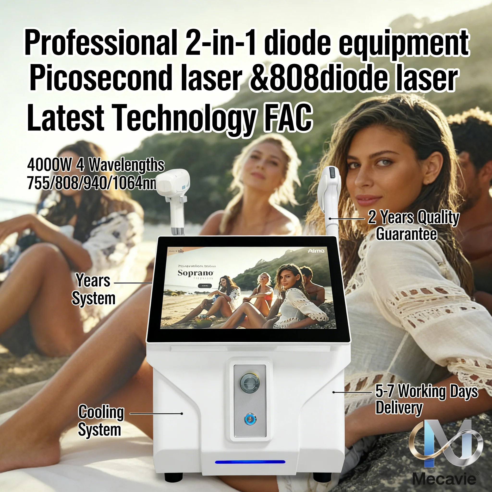 

Диодный лазер 2026 FAC 4000 Вт, высокомощный, 4-волновой, для безболезненного и перманентного удаления волос и татуировок, для профессиональных пикосекундных лазерных аппаратов