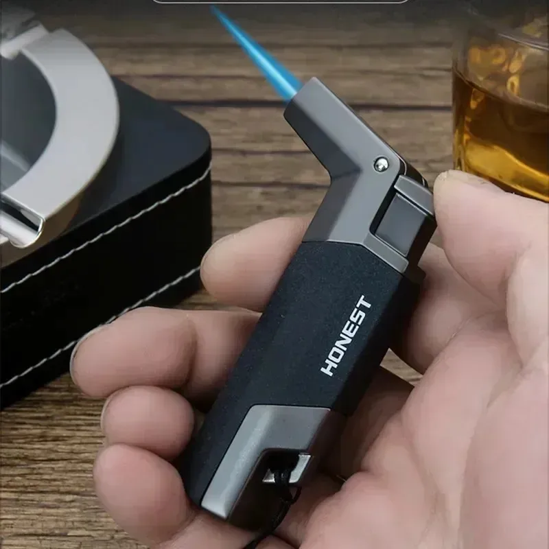 HONEST Keyring Gas Lighter Windproof Turbo Jet 1300 C Turbo Torch Cigar Lighter Outdoor Adventure BBQ Men's Smoking Gadget