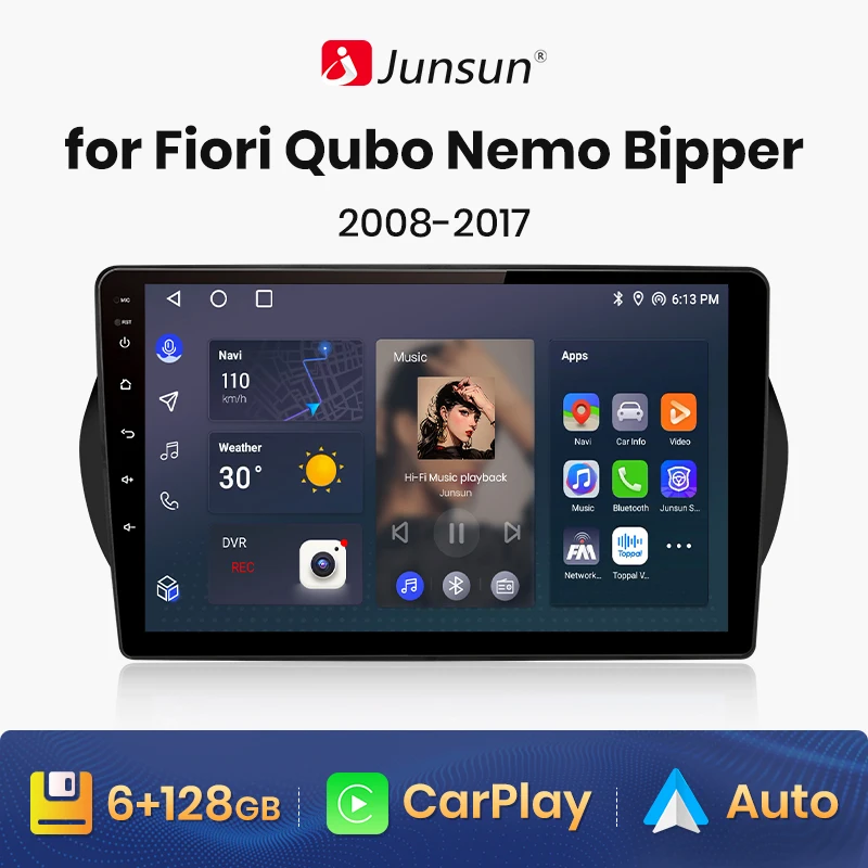 Junsun V1 Wireless CarPlay Android Auto Radio for Fiat Fiorino Qubo Citroen Nemo Peugeot Bipper 2008-2017 Car GPS 2din autoradio