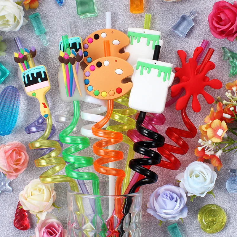 

10 шт. многоразовые соломинки для художественной росписи, тематическая вечеринка по случаю дня рождения, ПЭТ-материал, подходят для молока, воды и коктейлей