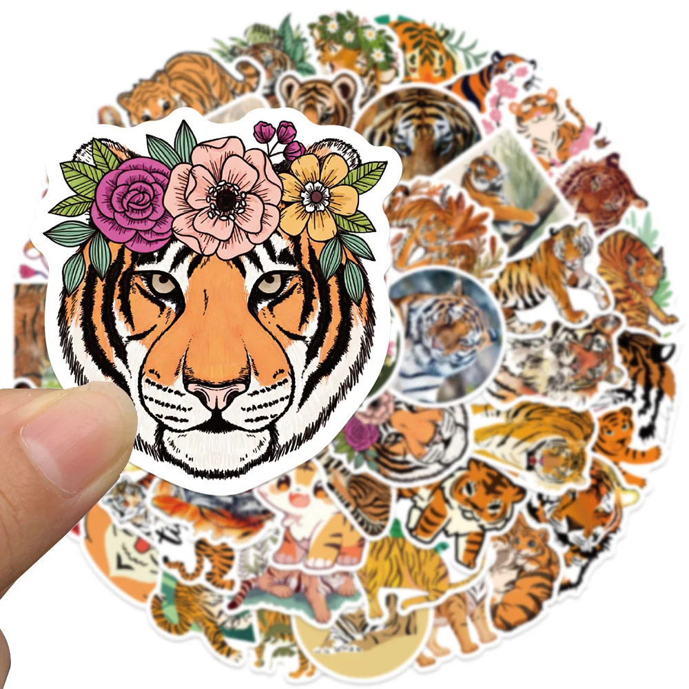 50pcs Animal Tiger Graffiti Stickers Pack Laptop Stationery Phone Suitcase DIY Sticker Handmade Journaling Materials