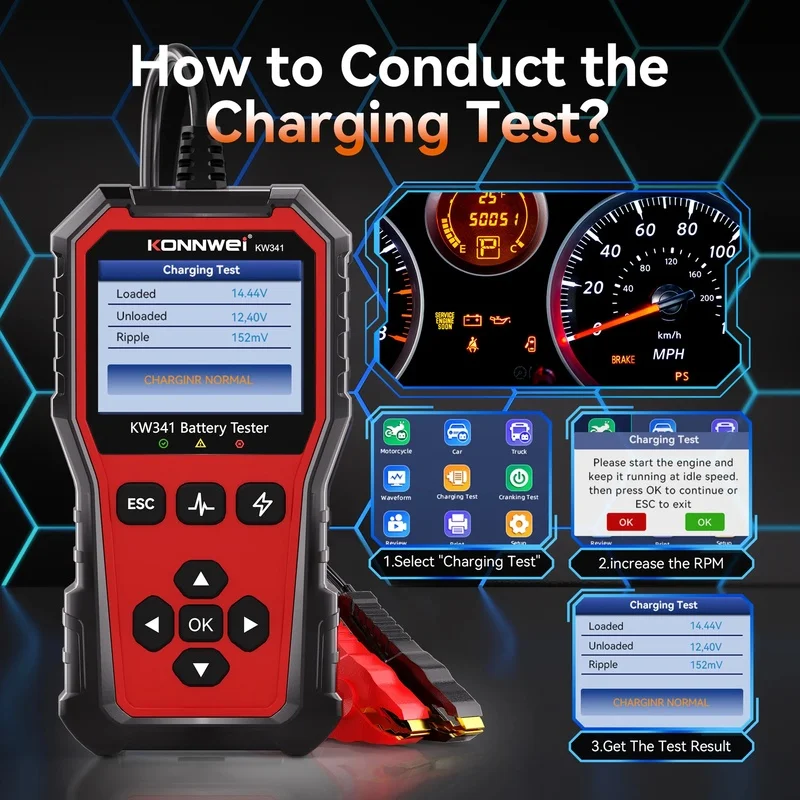 Lorvmed KW34 Handheld Battery Tester 6V‑24V For Motorcycle Car Truck QR Code Check 3.5 Inch Screen