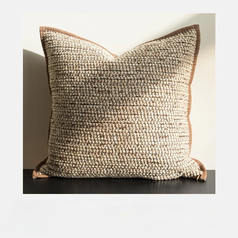Vintage Wabi-Sabi style pillowcase,handmade large cushion woven with jute rope and fabric strips,premium homestay cushion cover