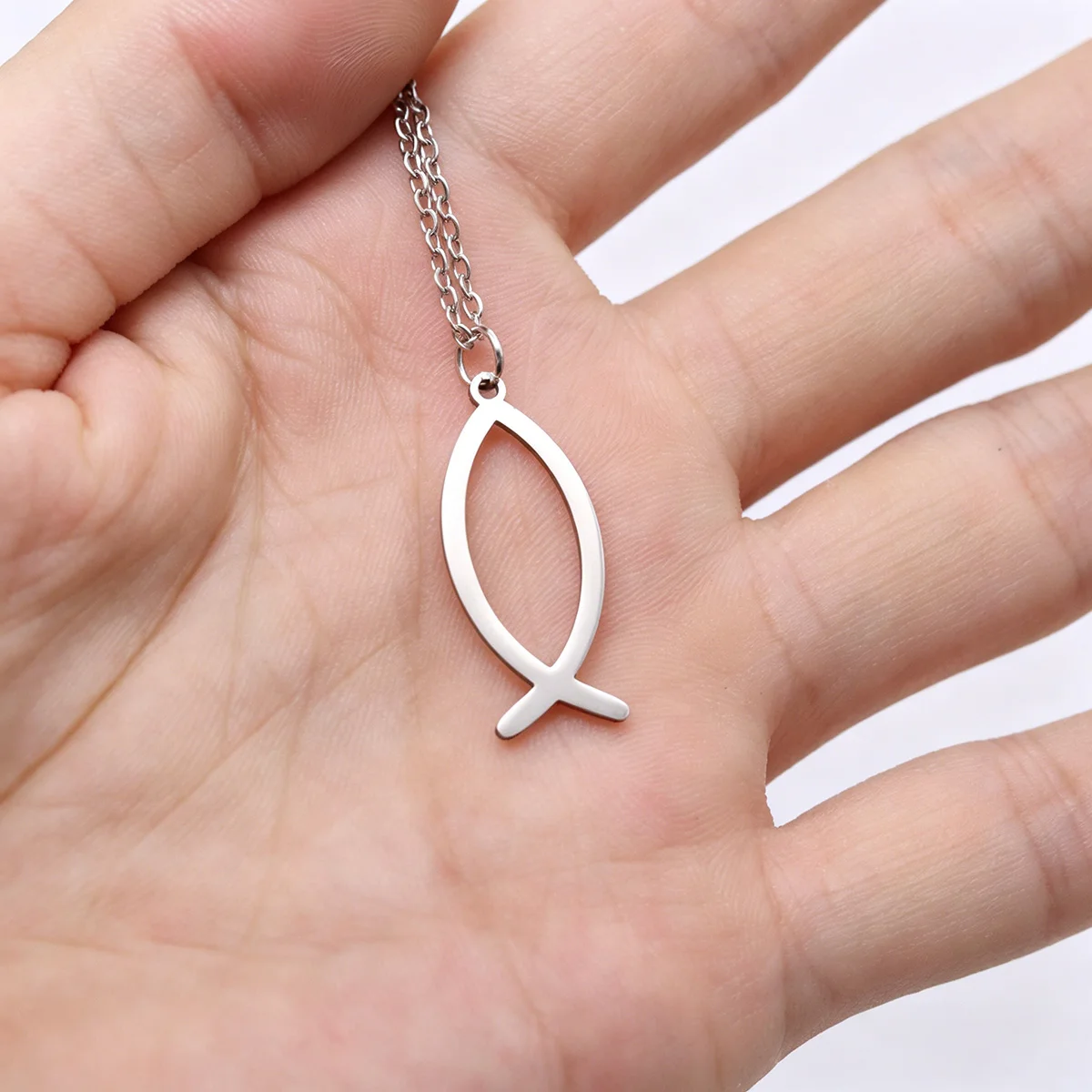 Kinitial Stainless Steel Ichthys Fish Pendant Necklace Christian Faith Jesus Symbol Charm Chain Religious Jewelry For Women