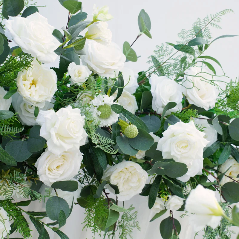 ورق زيتوني من الأوكالبتوس الأخضر خلفية لحفلات الزفاف مزينة بنقشة الزهور زينة على شكل قوس معلق على شكل زهرة كروية #4