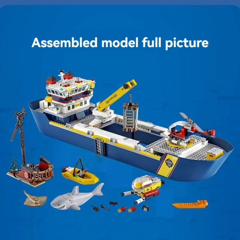 

City Ocean Exploration Giant Sea Ship Set Building Blocks Marine Organism Boat Bricks 60266 Model Assembly Toys Kids Gifts