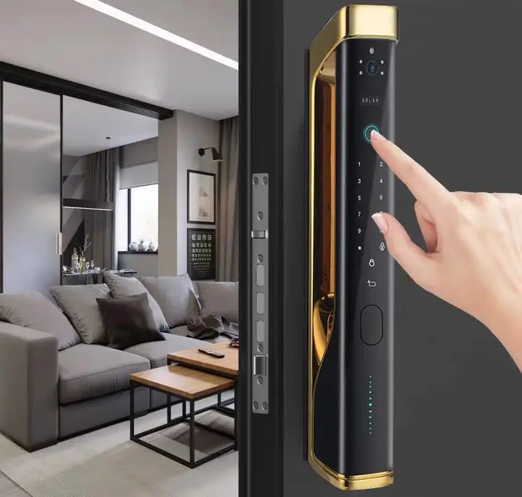 QLEUNG S915MAX Smart Wifi APP باب بصمة الإصبع أوتوماتيكي مع بطاقة مفتاح كلمة المرور لباب الألومنيوم