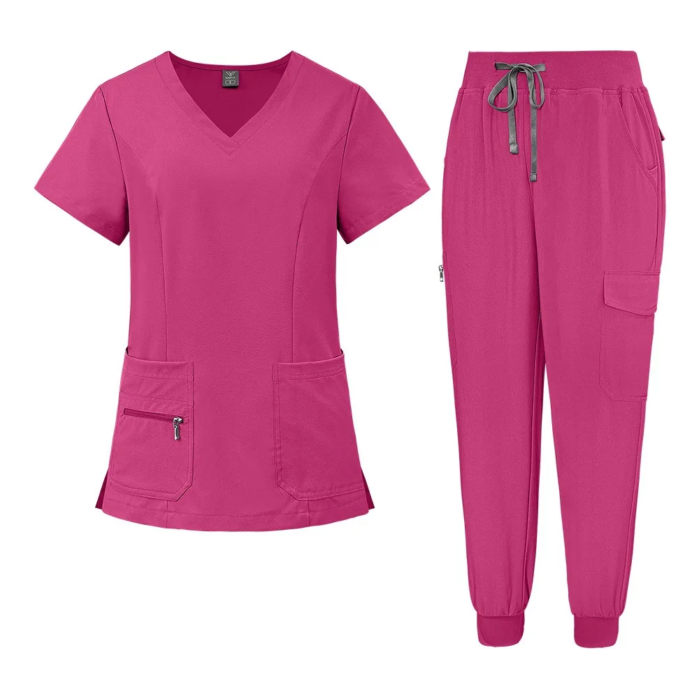 stretchy-nurse-uniforms-v-neck-top-jogger-pants-scrub-sets-surgical-workwear-dentist-nursing-suit-hospital-doctor-outfit-doctor